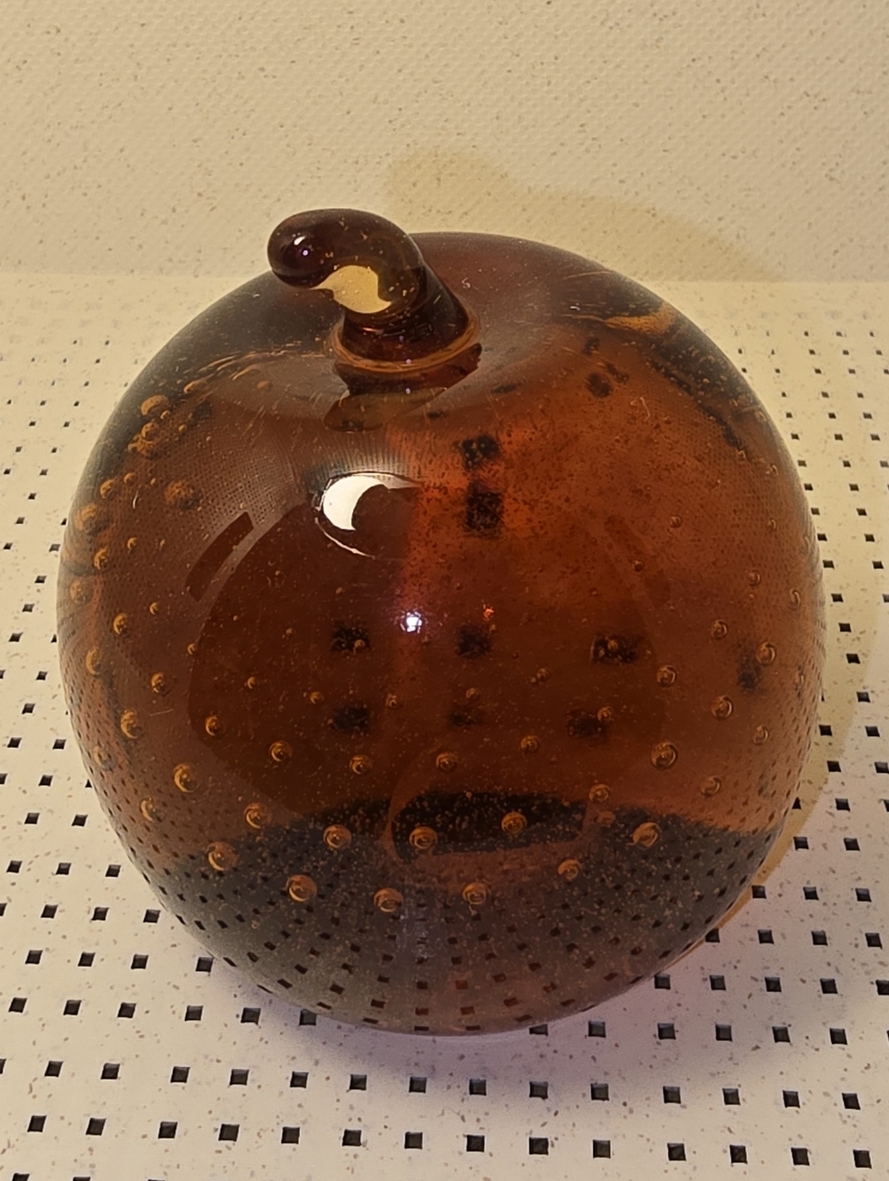Vintage Amber Glass Apple Paperweight Bullicante Polished Bottom